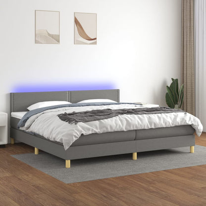 Box spring bed with mattress &amp; LED dark grey 200x200 cm fabric