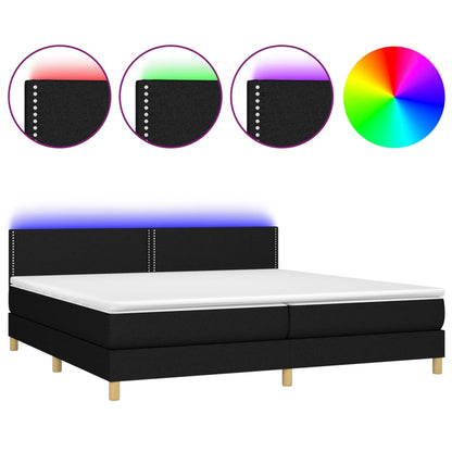 Box spring bed with mattress &amp; LED black 200x200 cm fabric