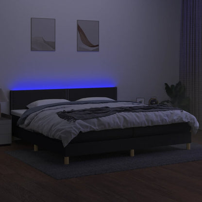 Box spring bed with mattress &amp; LED black 200x200 cm fabric