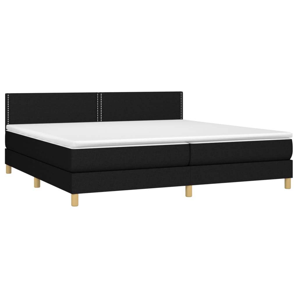 Box spring bed with mattress &amp; LED black 200x200 cm fabric