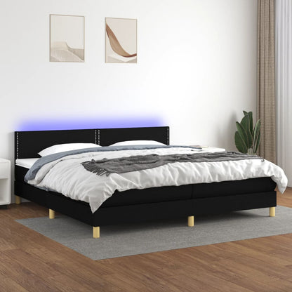 Box spring bed with mattress &amp; LED black 200x200 cm fabric