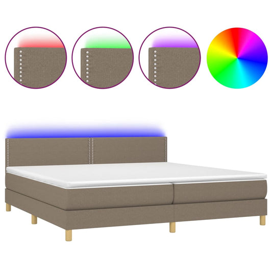 Box spring bed with mattress &amp; LED taupe 200x200 cm fabric