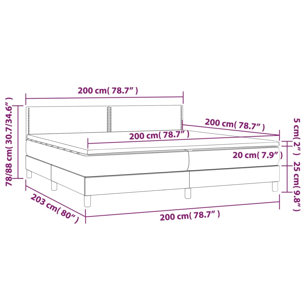 Box spring krevet s madracem i LED taupe tkaninom 200x200 cm