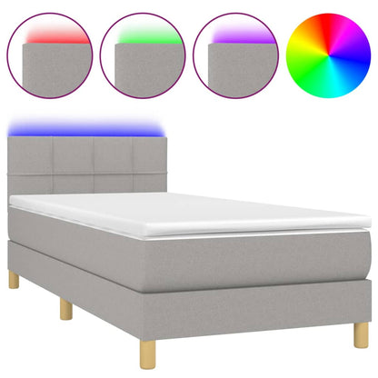 Boxspringbett mit Matratze & LED Hellgrau 90x200 cm Stoff