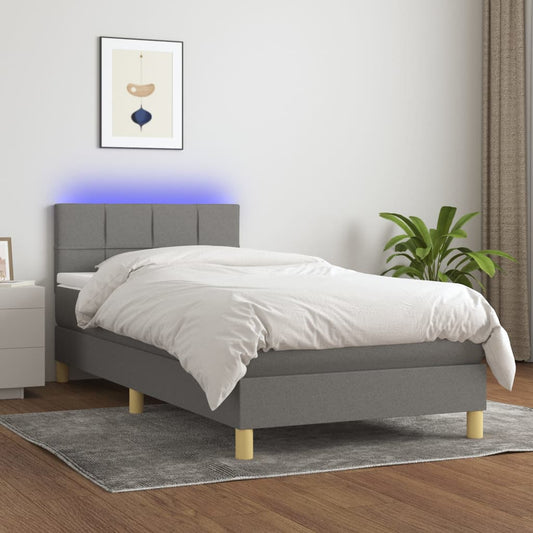 Boxspringbett mit Matratze & LED Dunkelgrau 90x200 cm Stoff