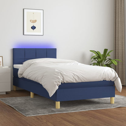 Boxspringbett mit Matratze & LED Blau 90x200 cm Stoff