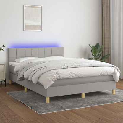 Box spring bed with mattress &amp; LED light grey 140x200 cm fabric