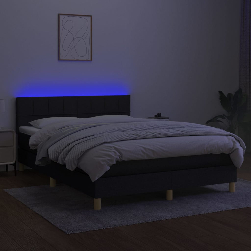 Box spring krevet s madracem i LED crnom tkaninom 140x200 cm