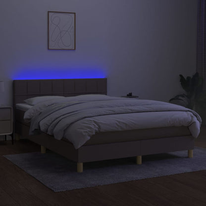 Boxspringbett mit Matratze & LED Taupe 140x200 cm Stoff