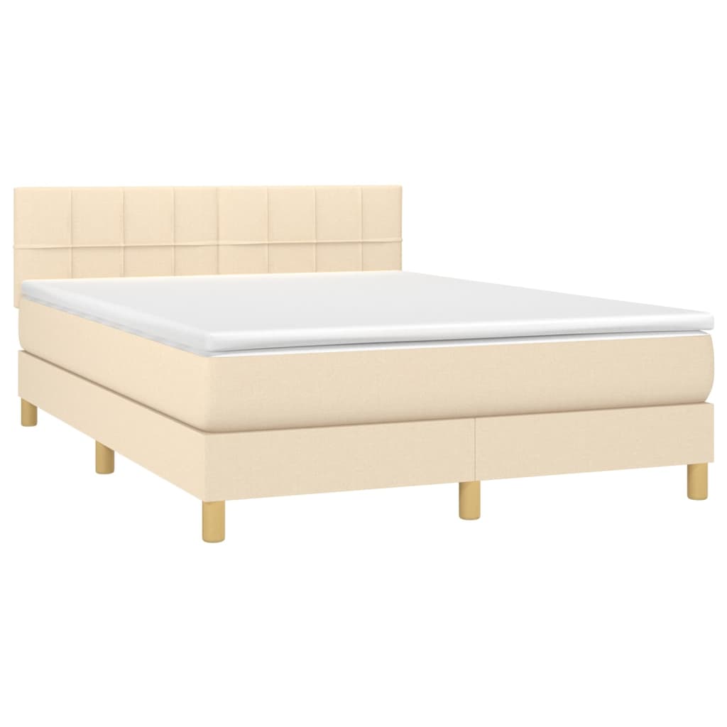 Boxspringbett mit Matratze & LED Creme 140x200 cm Stoff