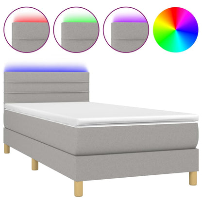 Boxspringbett mit Matratze & LED Hellgrau 90x200 cm Stoff