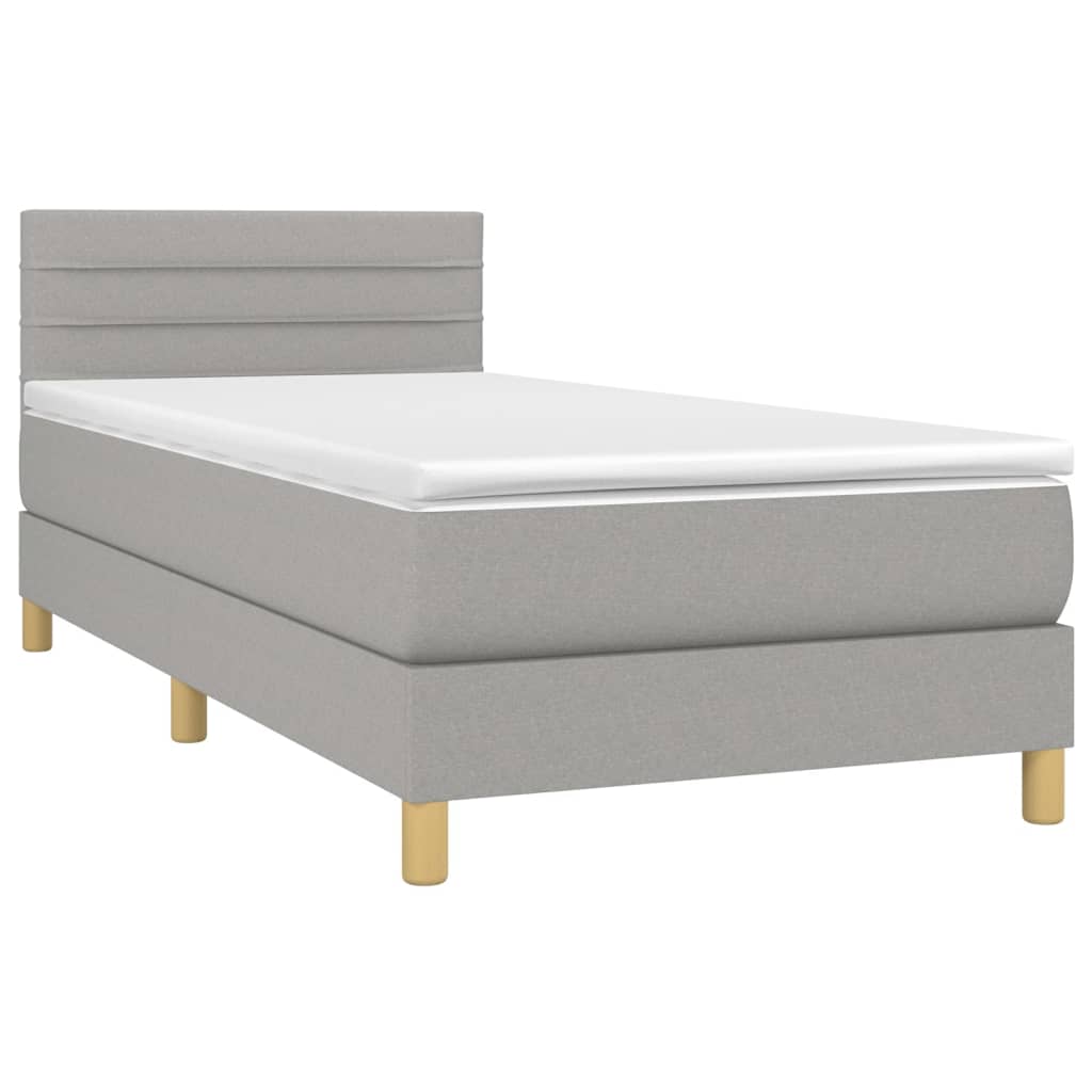 Boxspringbett mit Matratze & LED Hellgrau 90x200 cm Stoff