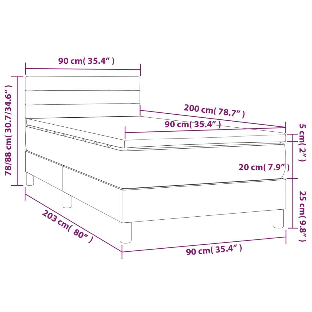 Boxspringbett mit Matratze & LED Hellgrau 90x200 cm Stoff