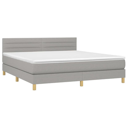 Box spring bed with mattress &amp; LED light grey 160x200 cm fabric