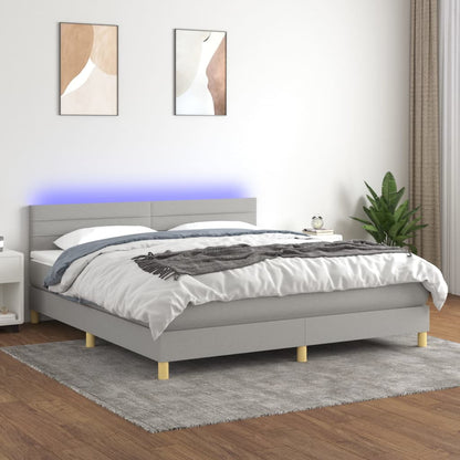 Box spring bed with mattress &amp; LED light grey 160x200 cm fabric