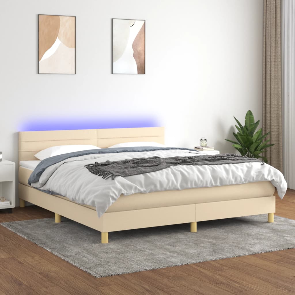 Boxspringbett mit Matratze & LED Creme 180x200 cm Stoff