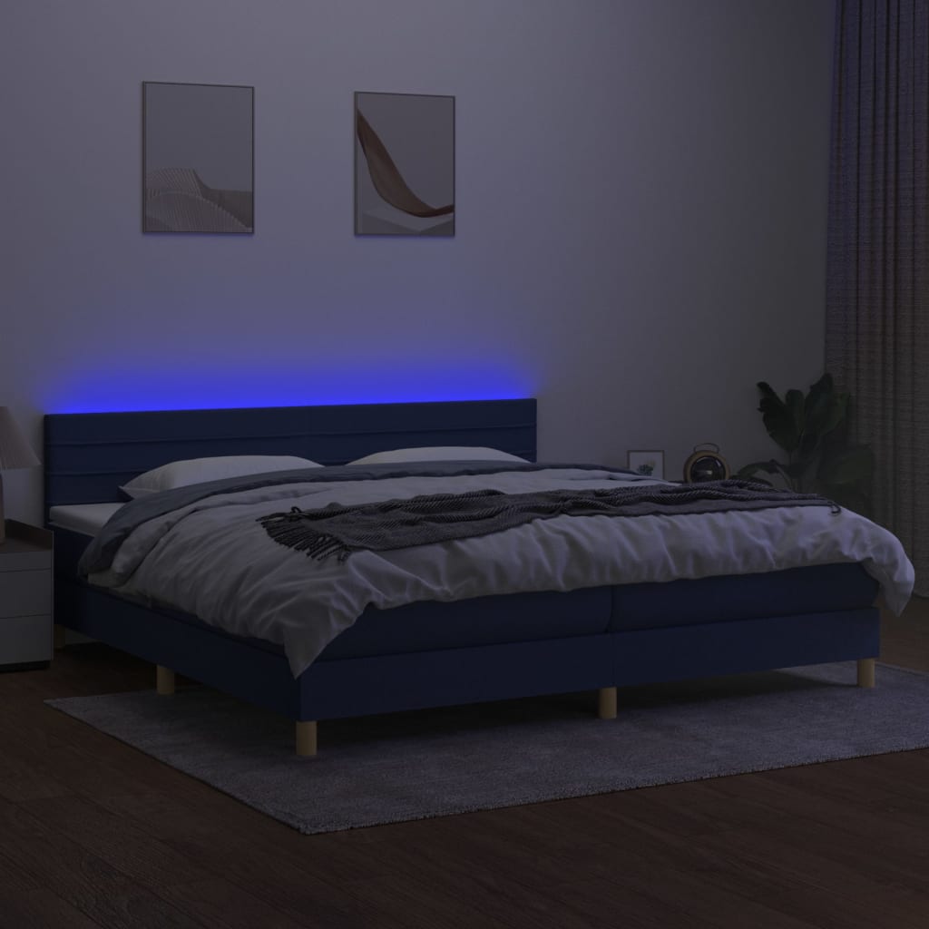 Boxspringbett mit Matratze & LED Blau 200x200 cm Stoff