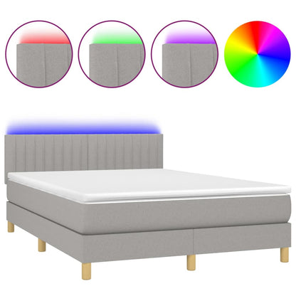 Box spring bed with mattress &amp; LED light grey 140x200 cm fabric