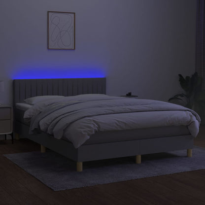 Box spring bed with mattress &amp; LED light grey 140x200 cm fabric