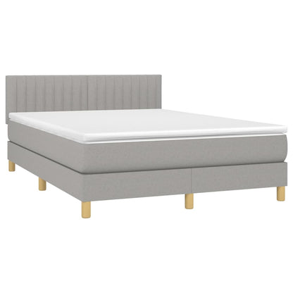 Box spring bed with mattress &amp; LED light grey 140x200 cm fabric