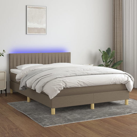 Box spring krevet s madracem i LED taupe tkaninom 140x200 cm