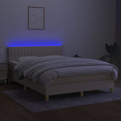 Boxspringbett mit Matratze & LED Creme 140x200 cm Stoff