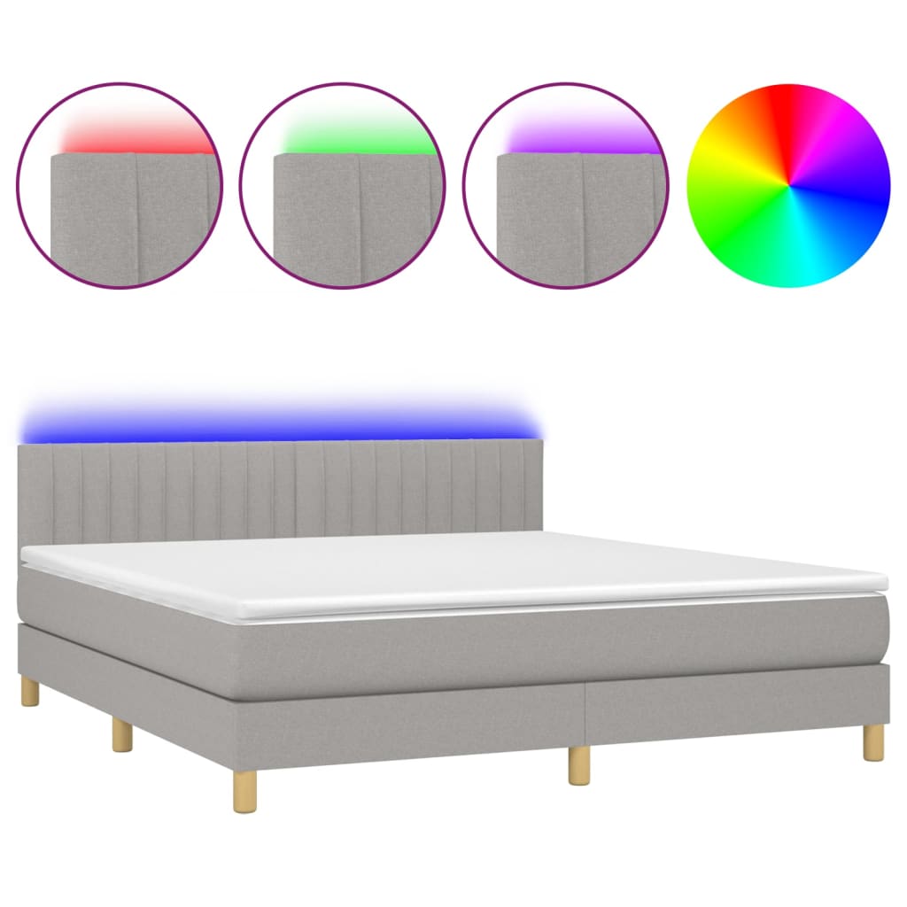 Boxspringbett mit Matratze & LED Hellgrau 160x200 cm Stoff