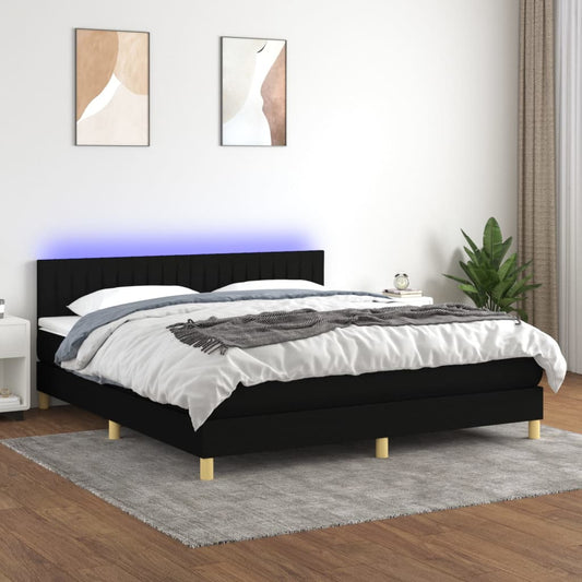 Box spring bed with mattress &amp; LED black 160x200 cm fabric