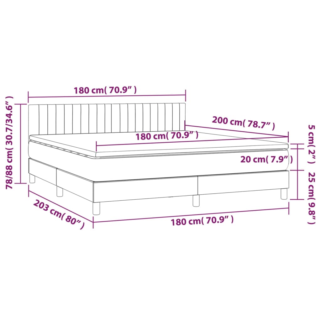 Boxspringbett mit Matratze & LED Hellgrau 180x200 cm Stoff