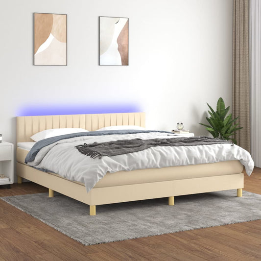 Boxspringbett mit Matratze & LED Creme 180x200 cm Stoff