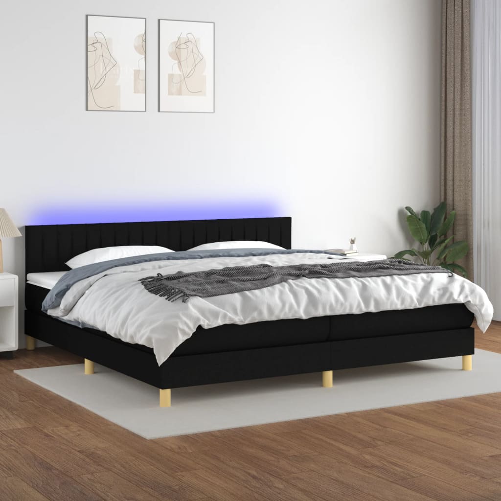 Boxspringbett mit Matratze & LED Schwarz 200x200 cm Stoff