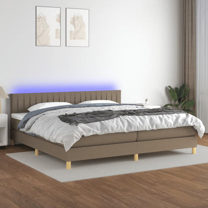 Box spring krevet s madracem i LED taupe tkaninom 200x200 cm