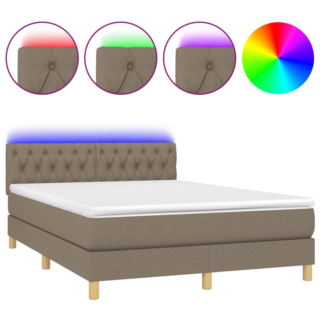 Box spring bed with mattress &amp; LED taupe 140x200 cm fabric