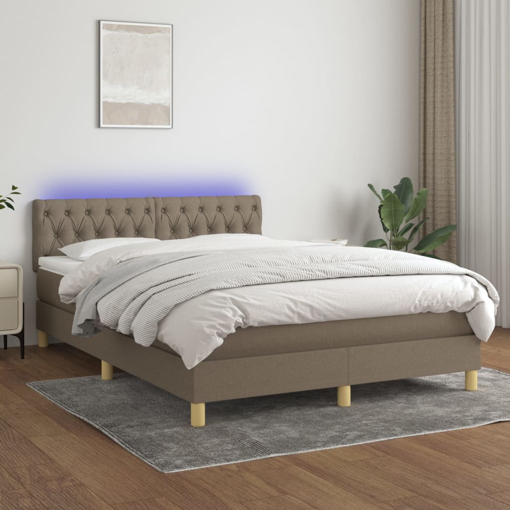 Box spring bed with mattress &amp; LED taupe 140x200 cm fabric