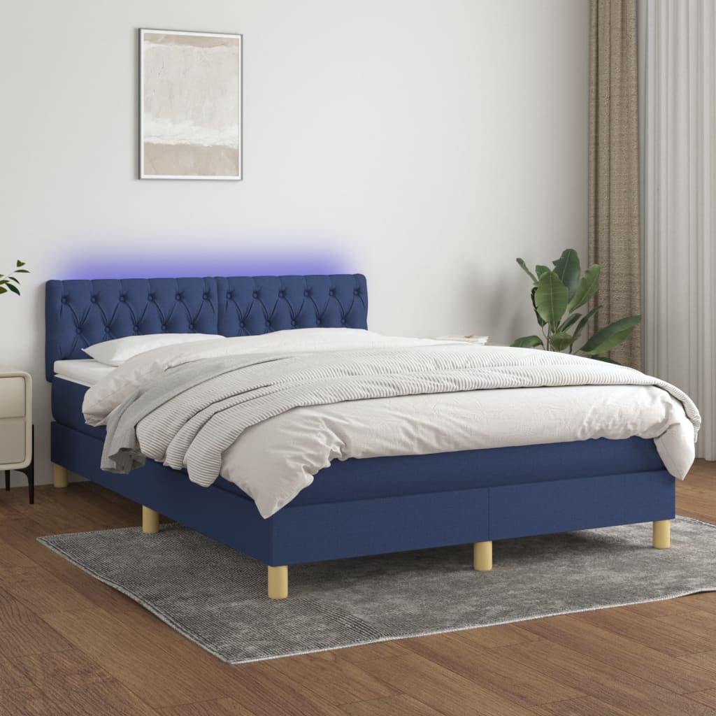 Boxspringbett mit Matratze & LED Blau 140x200 cm Stoff