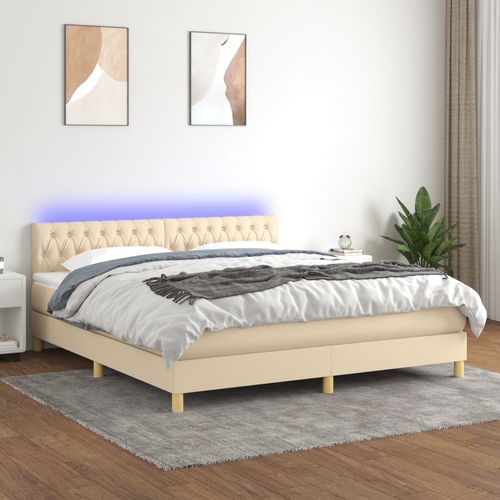 Boxspringbett mit Matratze & LED Creme 160x200 cm Stoff