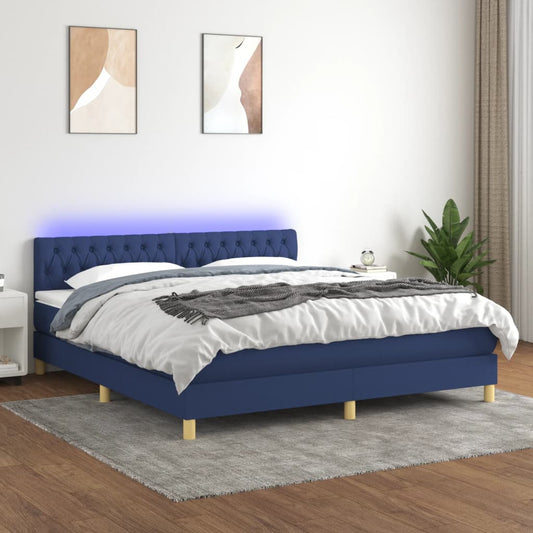 Box spring bed with mattress &amp; LED blue 160x200 cm fabric