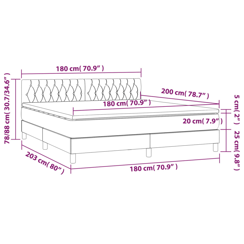 Boxspringbett mit Matratze & LED Taupe 180x200 cm Stoff