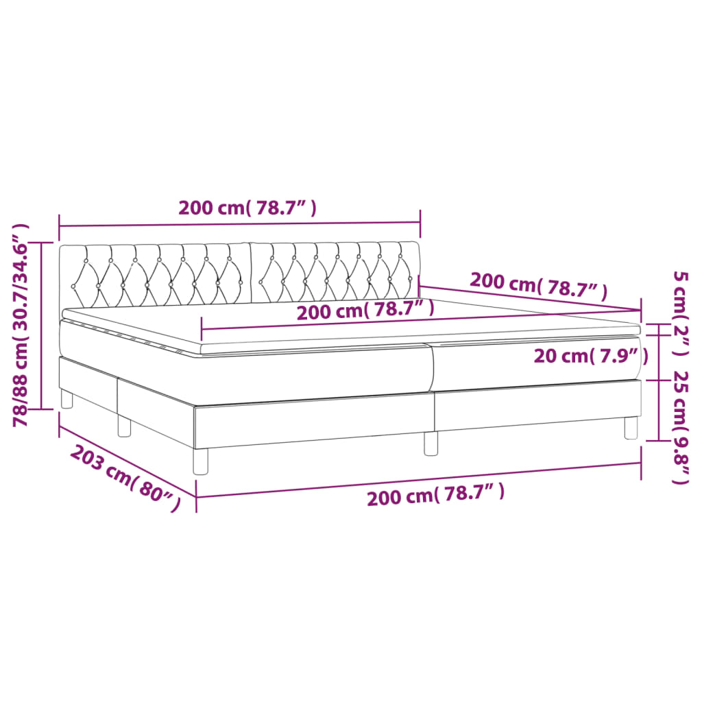 Box spring bed with mattress &amp; LED dark grey 200x200 cm fabric