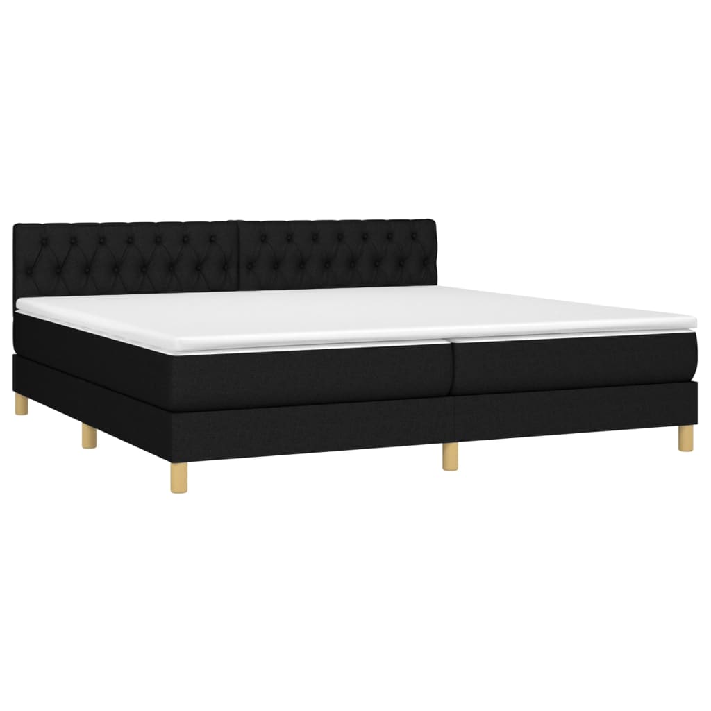 Box spring bed with mattress &amp; LED black 200x200 cm fabric