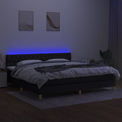 Box spring bed with mattress &amp; LED black 200x200 cm fabric