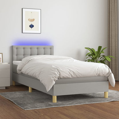 Boxspringbett mit Matratze & LED Hellgrau 90x200 cm Stoff