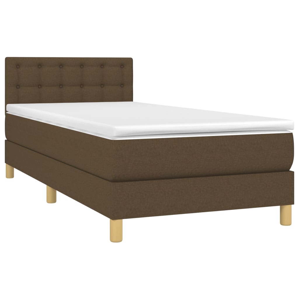 Boxspringbett mit Matratze & LED Dunkelbraun 90x200 cm Stoff