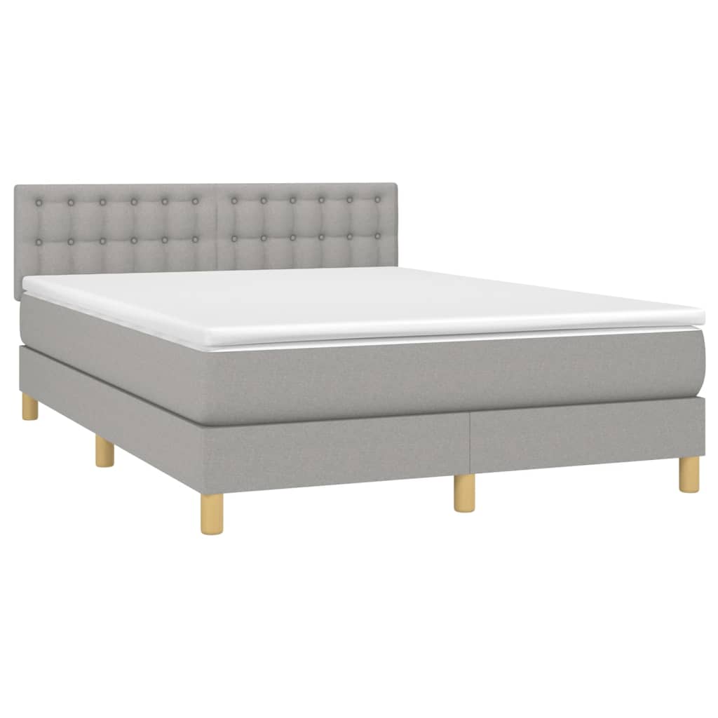 Box spring bed with mattress &amp; LED light grey 140x200 cm fabric