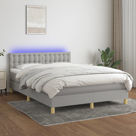 Box spring krevet s madracem i LED svjetlosiva tkanina 140x200 cm