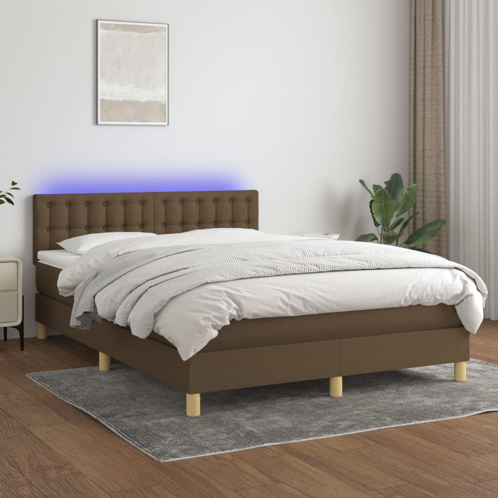 Boxspringbett mit Matratze & LED Dunkelbraun 140x200 cm Stoff