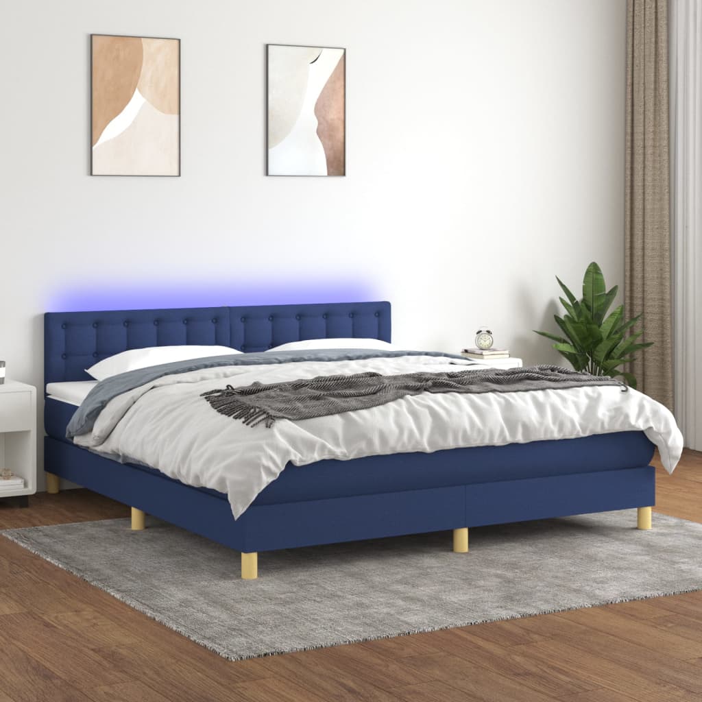 Boxspringbett mit Matratze & LED Blau 180x200 cm Stoff