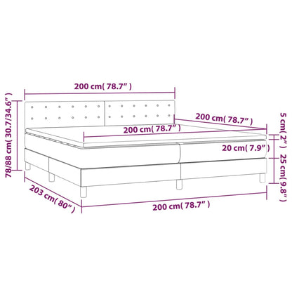 Box spring bed with mattress &amp; LED light grey 200x200 cm fabric