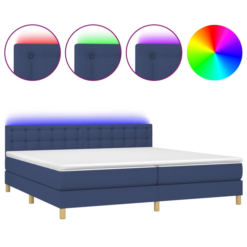 Boxspringbett mit Matratze & LED Blau 200x200 cm Stoff