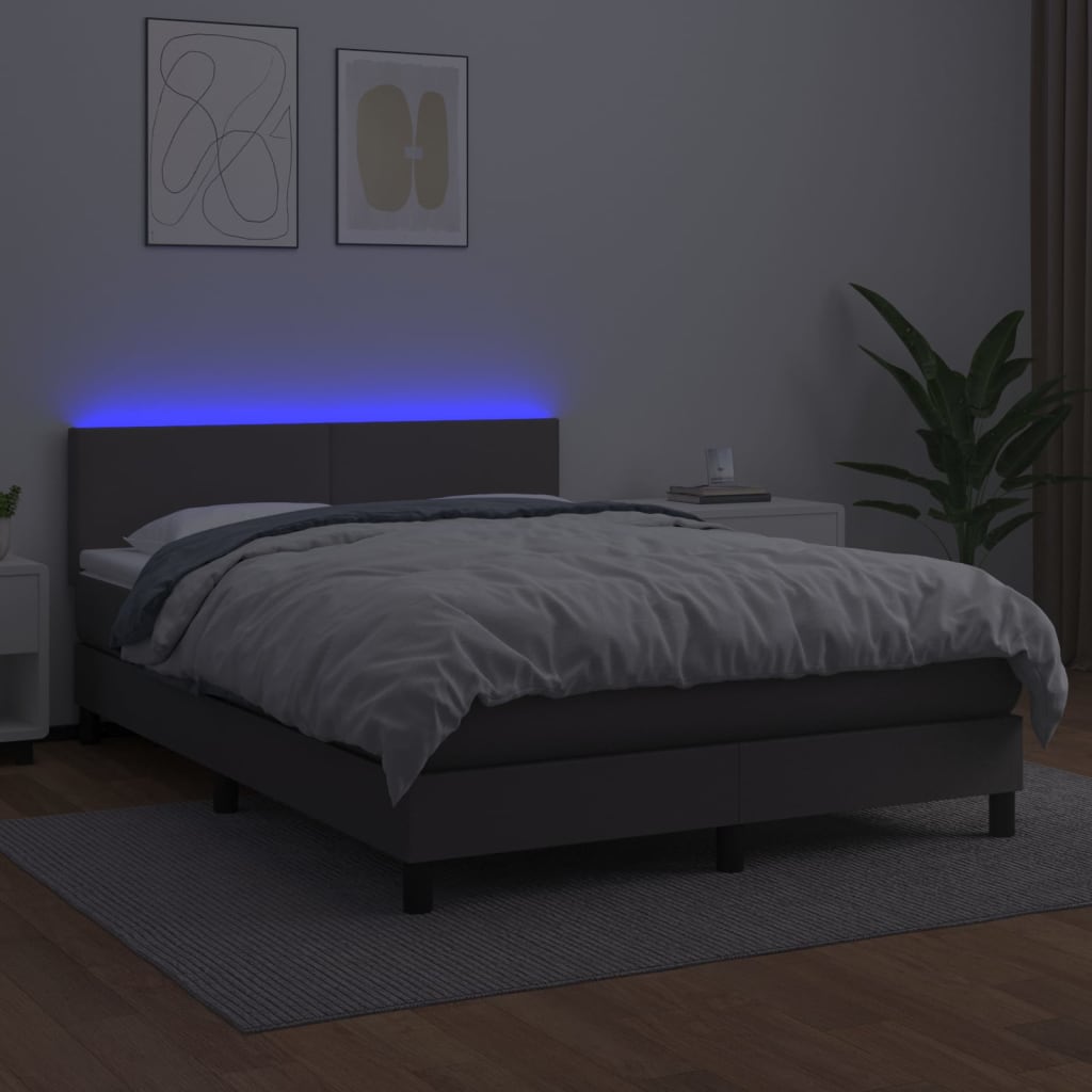 Boxspringbett mit Matratze & LED Grau 140x200 cm Kunstleder